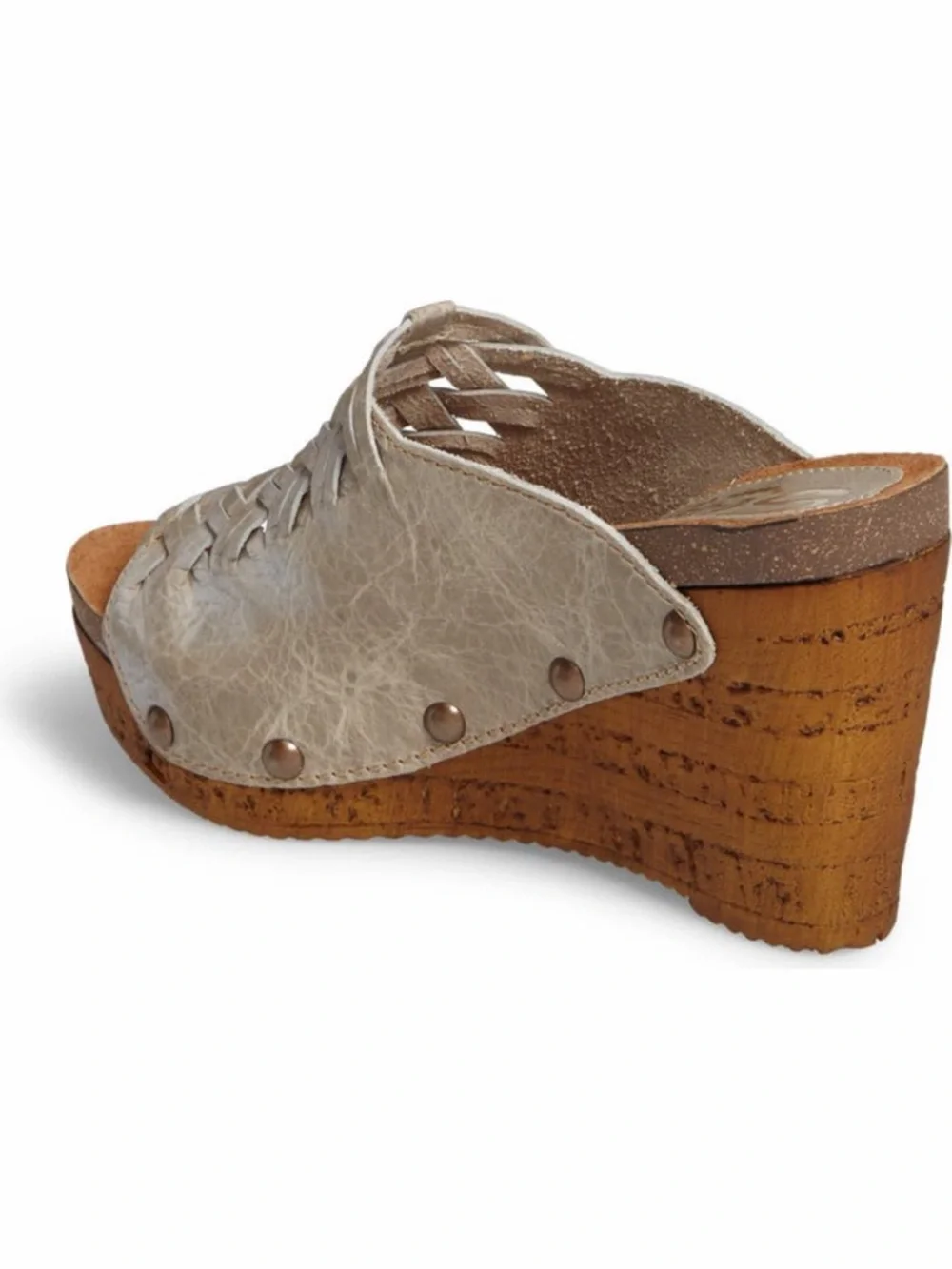 Sbicca Genesis Woven Leather Studded Taupe Boho Platform Wedge Sandals